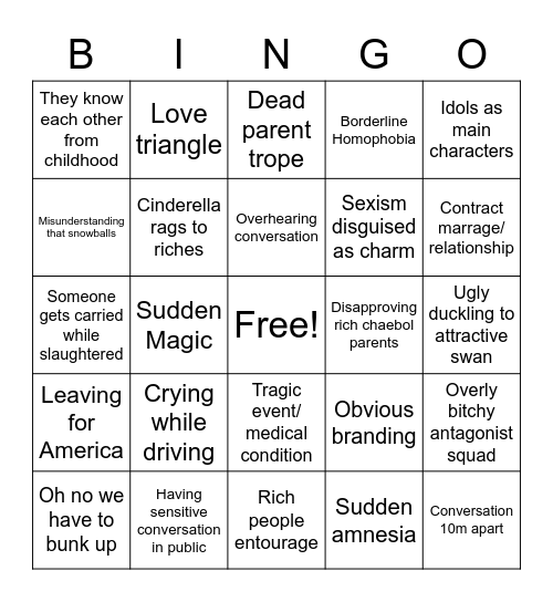 K-Drama Bingo Card