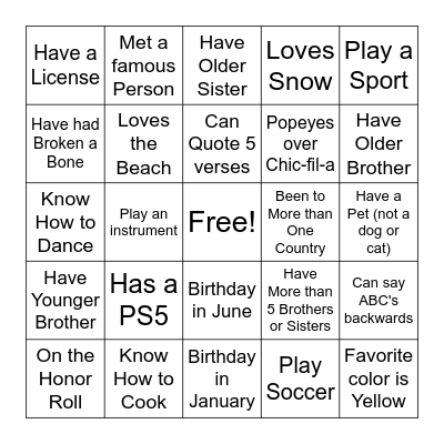 Aj's 16th Scavenger Hunt Bingo Card