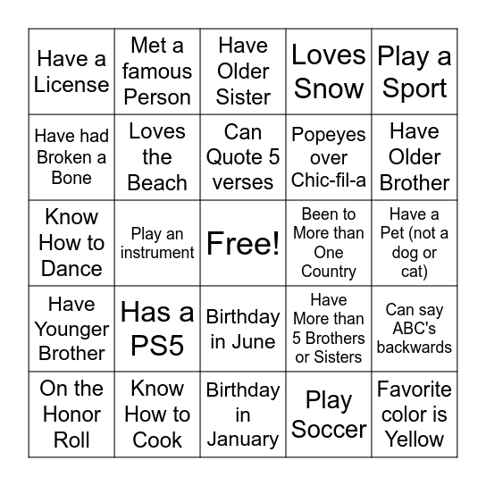 Aj's 16th Scavenger Hunt Bingo Card