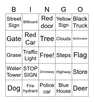 CAR RIDE Bingo Card