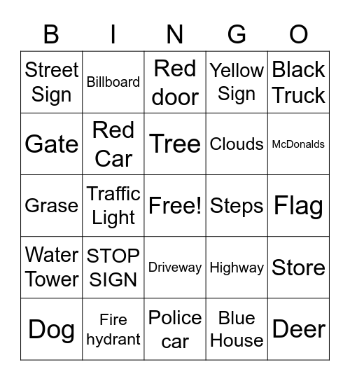 CAR RIDE Bingo Card