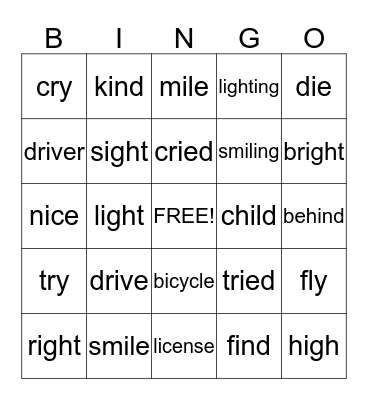 Long i Words Bingo Card