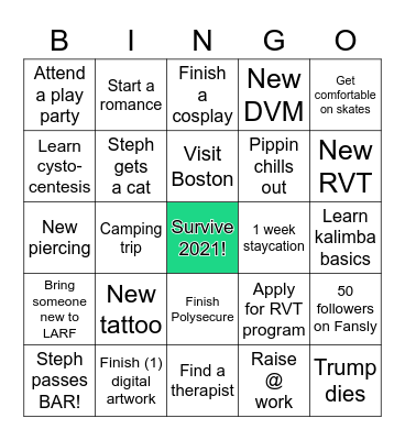 Rachel’s 2022 Bingo Card