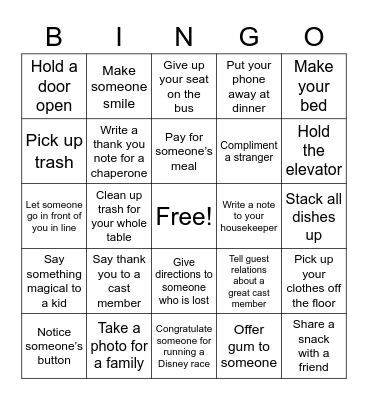 RAK at Disney Bingo Card