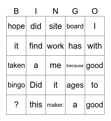Untitled Bingo Card