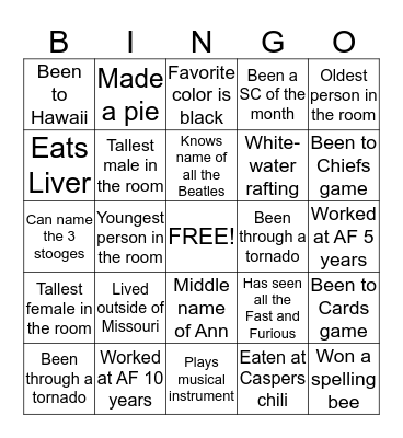 Getting to know you bingo Card