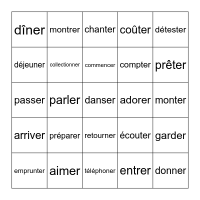 -er Verbs Bingo Card