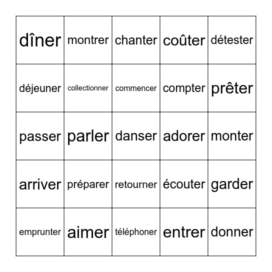 -er Verbs Bingo Card