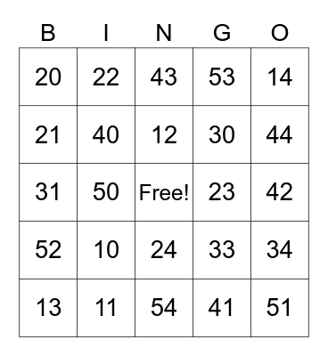 Mulberry Street Bingo Card