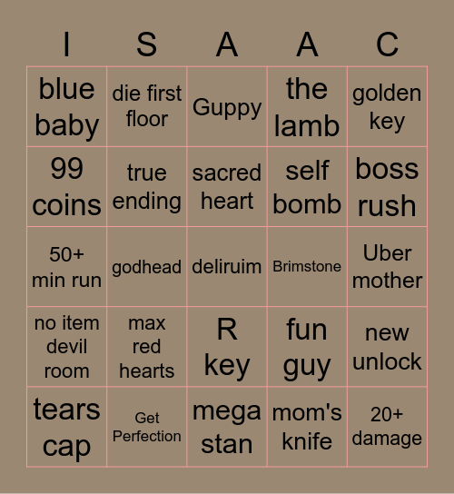 I-Sack Bingo Card