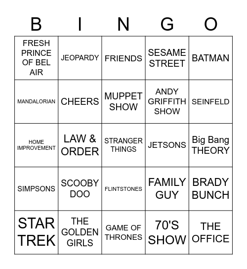 TV THEME SONGS Bingo Card