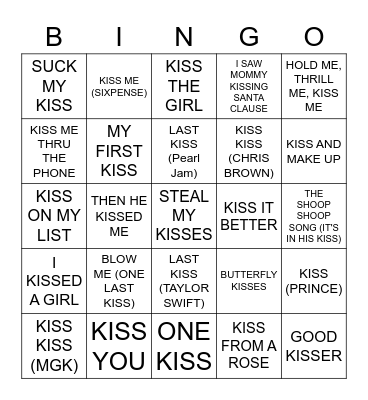 New Years KISS Bingo Card