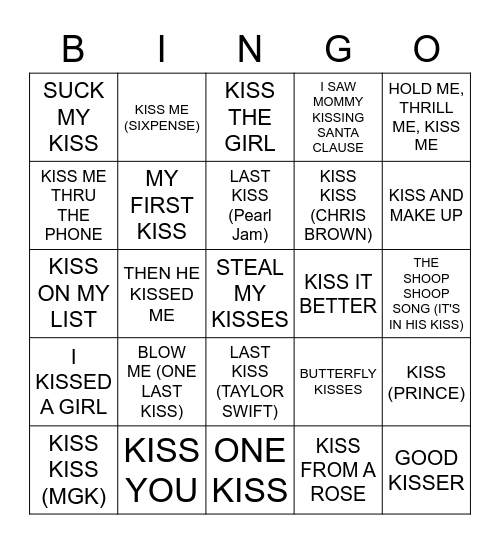 New Years KISS Bingo Card