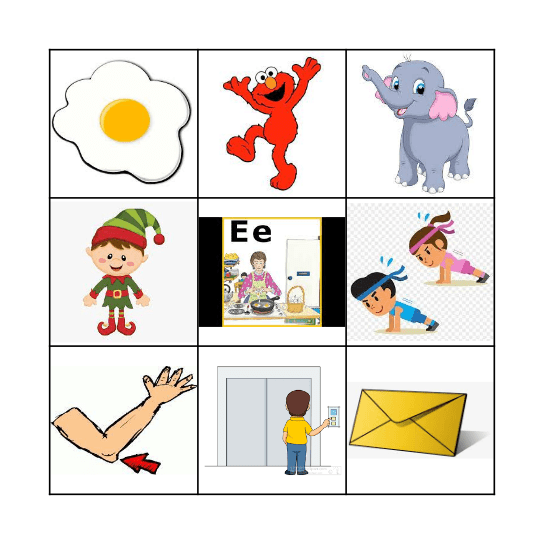 Jolly Phonics E Bingo Card