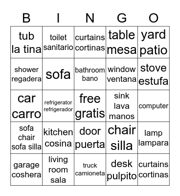 WHAT'S IN MY HOUSE Bingo Card