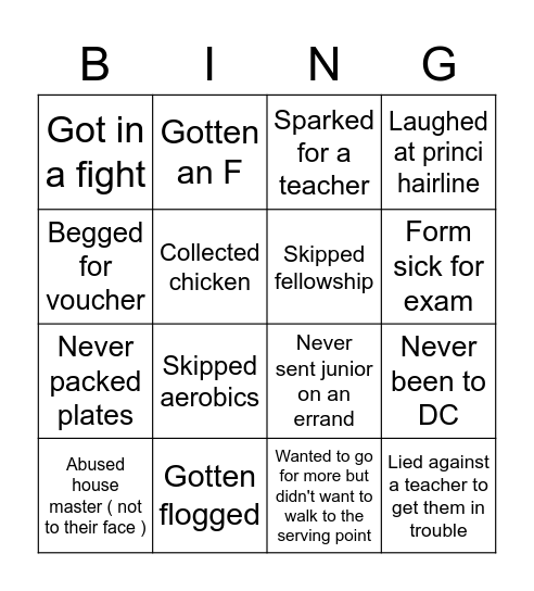 TVC bingo Card