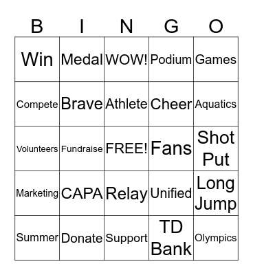WFC/Special Olympics Fundraiser Bingo Card