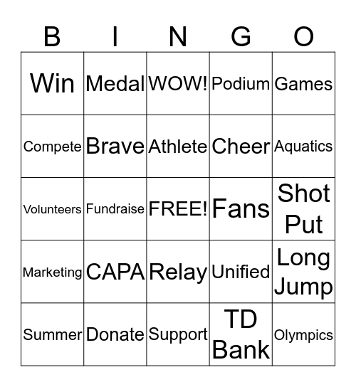 WFC/Special Olympics Fundraiser Bingo Card