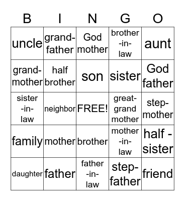 FAMILY Bingo Card