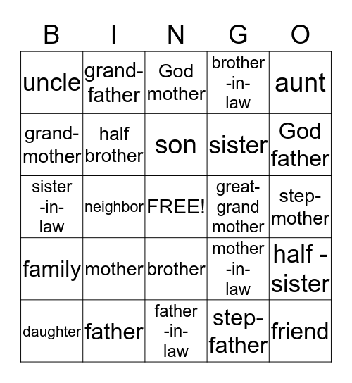 FAMILY Bingo Card