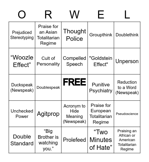 Orwellian Bingo Card