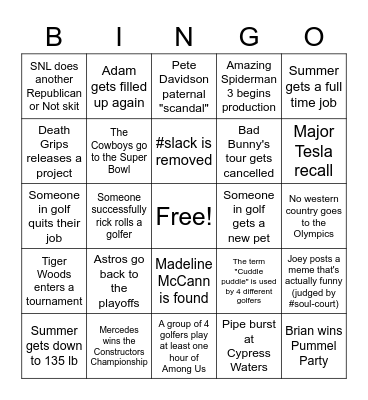 Summer's Card Bingo Card