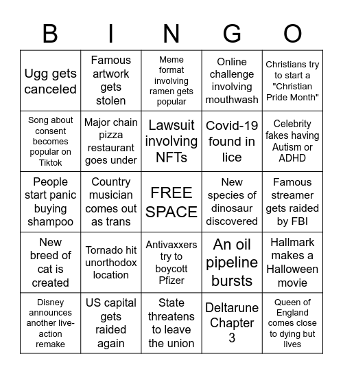 2022 Bingo Card