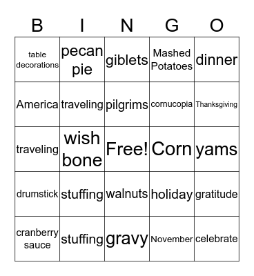 Thanksgiving Bingo Card