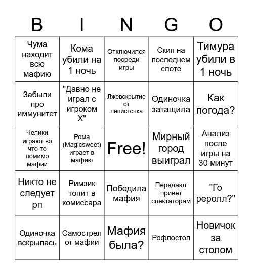 Мафиози бинго Bingo Card