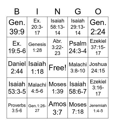 Old Testament Doctrinal Mastery 2022 Bingo Card