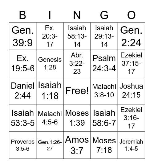 Old Testament Doctrinal Mastery 2022 Bingo Card