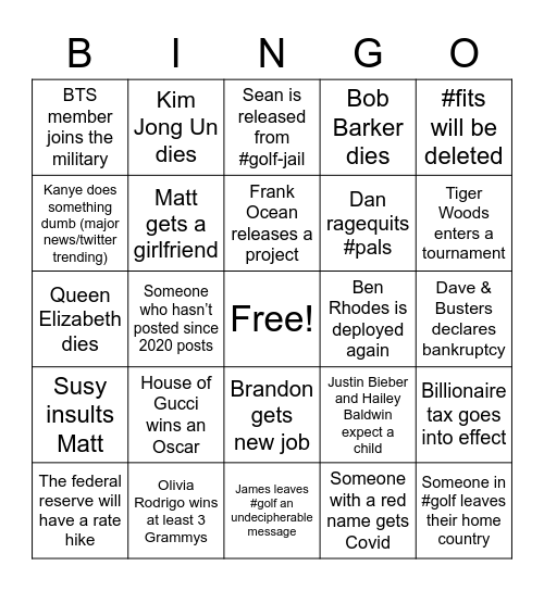 Susy's Card Bingo Card