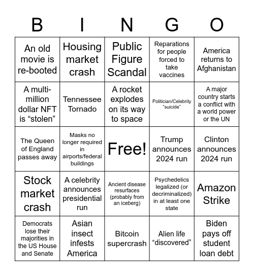 2022 Bingo Card