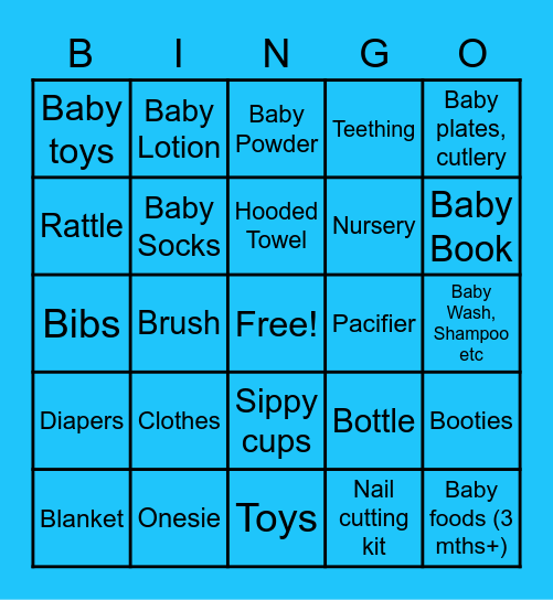 Baby Shower Bingo Card