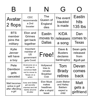 Dylan E's Card Bingo Card