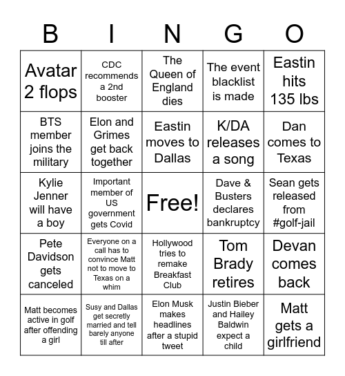 Dylan E's Card Bingo Card