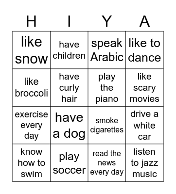 Getting to Know You BINGO Card