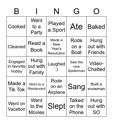 What did you do over break? Bingo Card