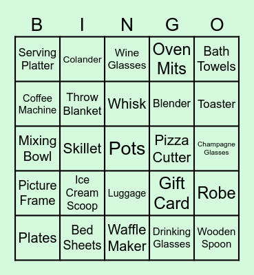 Bridal Shower Gift Bingo Card