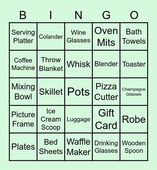 Bridal Shower Gift Bingo Card