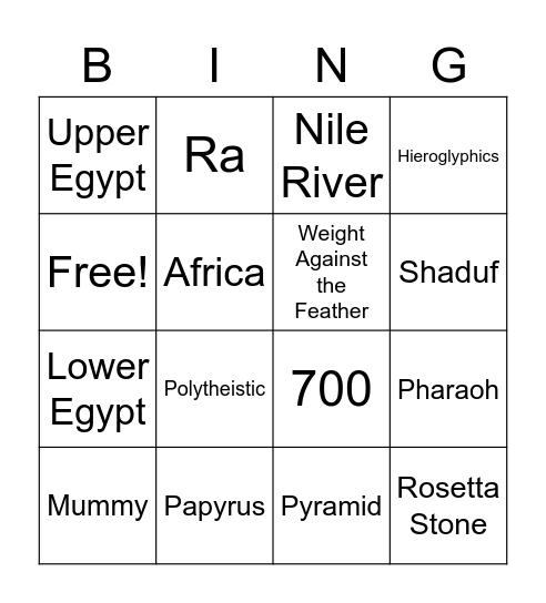 Ancient Egypt Bingo Card