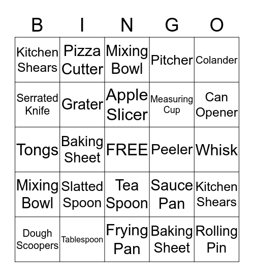 Kitchen Bingo Card