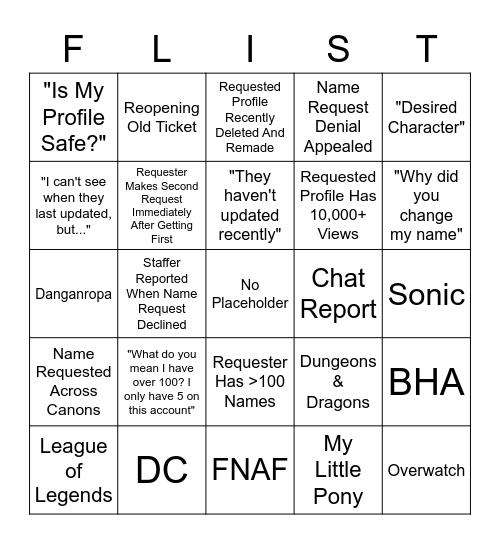 Name Request Bingo Card