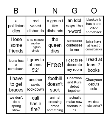 2022 Bingo Card