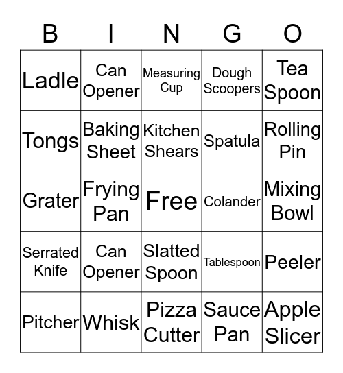 Kitchen Bingo Card