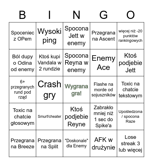 Codzienność w Valo Bingo Card