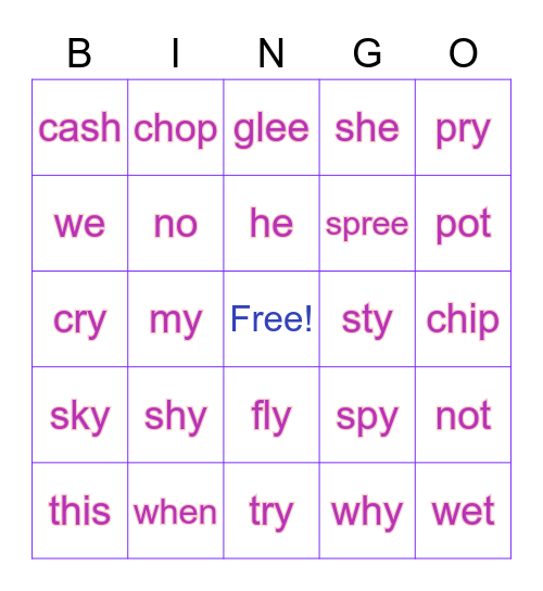 Open/Closed Syllables Bingo Card