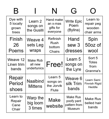 Becca's 2020 Bingo Card