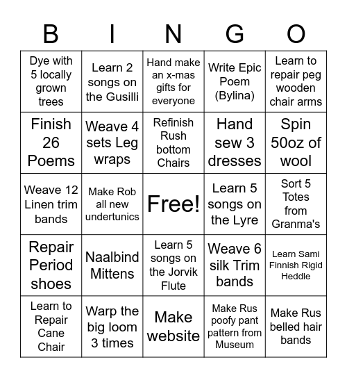 Becca's 2020 Bingo Card