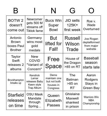 2022 Bingo Card